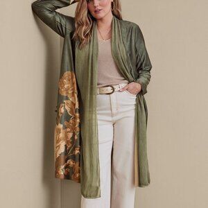 SOFT SURROUNDINGS GREEN OROFINO TOPPER JACKET ARTWORK FAUX SUEDE PXS